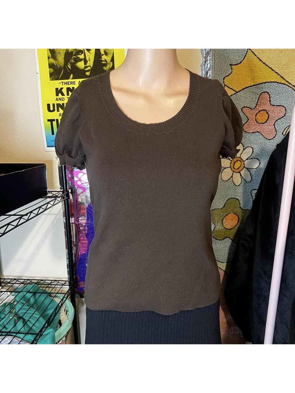 LOFT Brown Puff Sleeve Knit Top